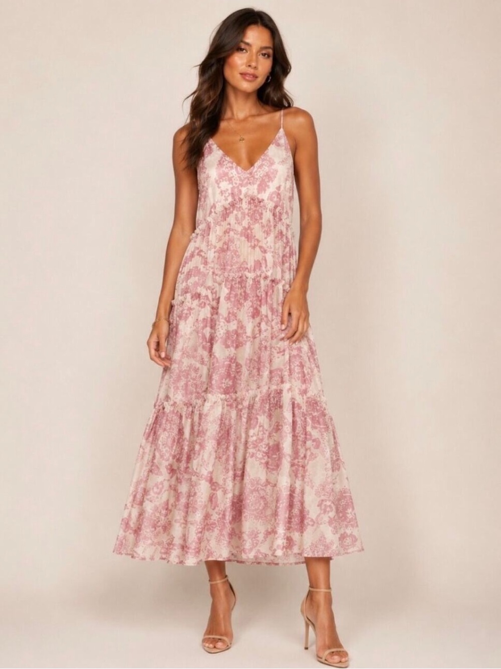 FREE PEOPLE Julianna Floral Print Maxi Dress Pink Adjustable Straps
